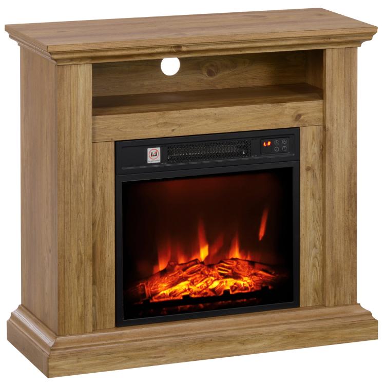1800W Electric Fireplace with 3D Flame, Timer, and Remote Control – Wood, Metal, and Glass – 81.5 x 30 x 76.2 cm – Brown