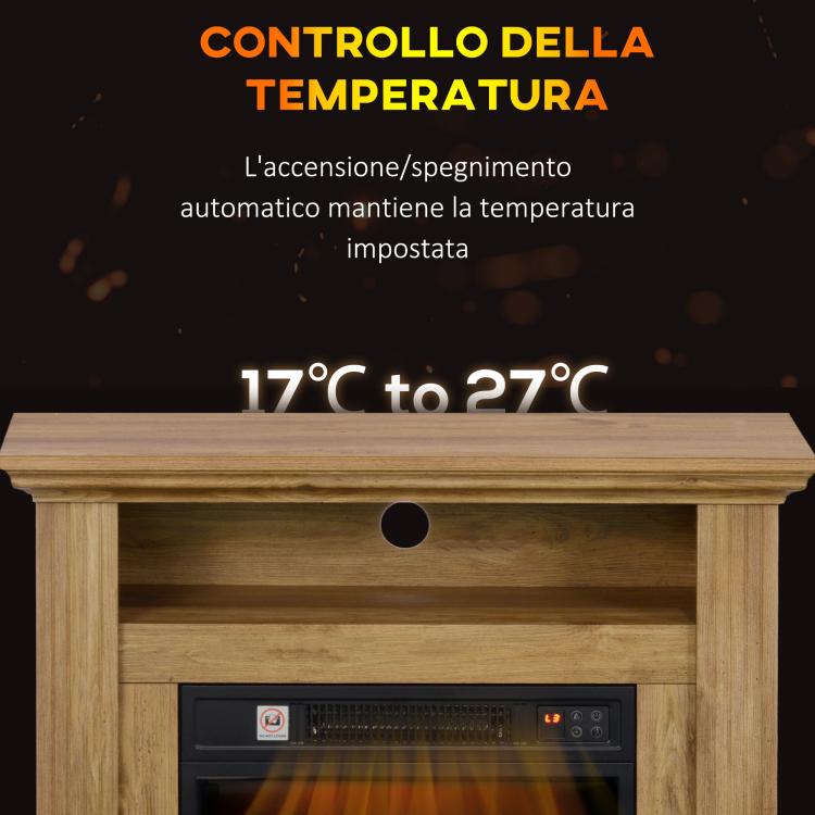 1800W Electric Fireplace with 3D Flame, Timer, and Remote Control – Wood, Metal, and Glass – 81.5 x 30 x 76.2 cm – Brown