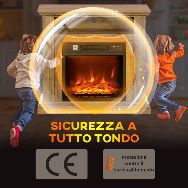 1800W Electric Fireplace with 3D Flame, Timer, and Remote Control – Wood, Metal, and Glass – 81.5 x 30 x 76.2 cm – Brown