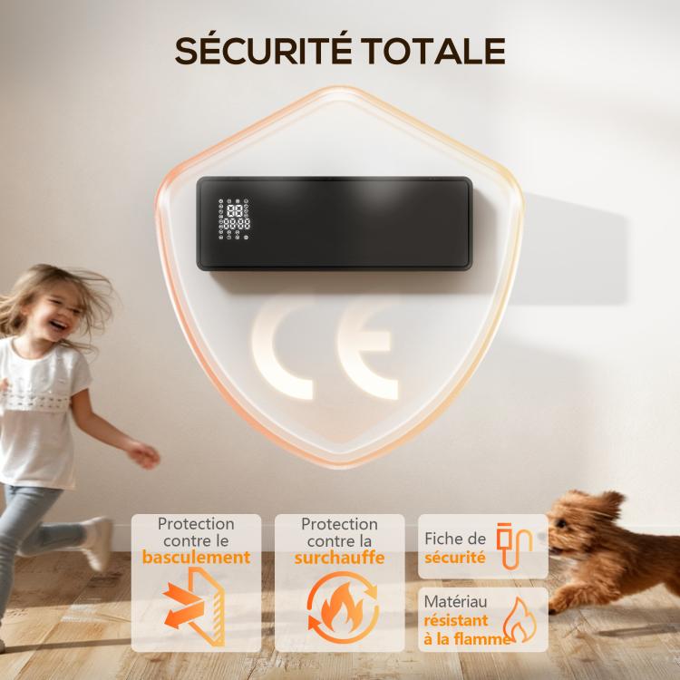 1000/2000W ceramic wall heater, electric radiator, fan, thermostat, timer, 54x18.7x12.3cm, black