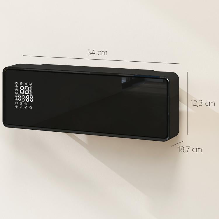 1000/2000W ceramic wall heater, electric radiator, fan, thermostat, timer, 54x18.7x12.3cm, black