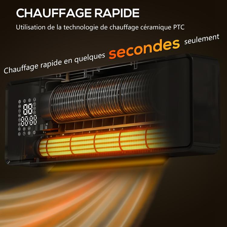 1000/2000W ceramic wall heater, electric radiator, fan, thermostat, timer, 54x18.7x12.3cm, black