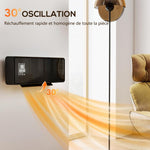 1000/2000W ceramic wall heater, electric radiator, fan, thermostat, timer, 54x18.7x12.3cm, black