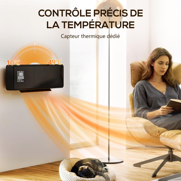 1000/2000W ceramic wall heater, electric radiator, fan, thermostat, timer, 54x18.7x12.3cm, black
