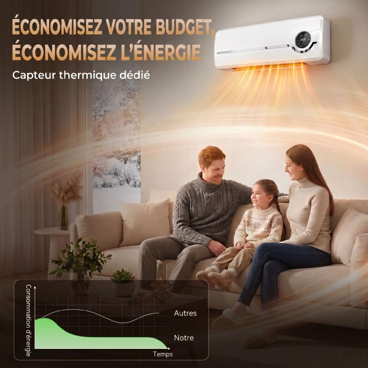 1000/2000W ceramic wall heater, electric radiator, fan, thermostat, timer, 50x18.6x12.9cm, white