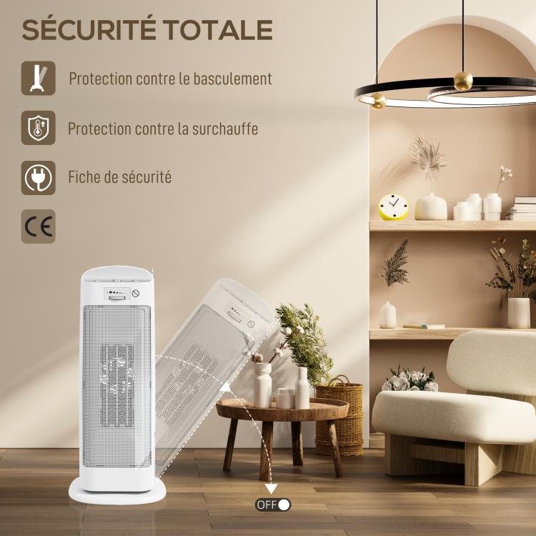 2000W ceramic space heater, electric fan heater with 4 modes, adjustable thermostat, 20x20x49cm, white