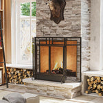 Fireplace spark screen, fire guard, safety barrier with 3 folding panels and door, 120 x 79 cm