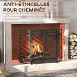 Fireplace spark screen, fire guard, safety barrier with 3 folding panels and door, 120 x 79 cm
