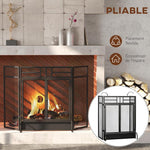 Fireplace spark screen, fire guard, safety barrier with 3 folding panels and door, 120 x 79 cm
