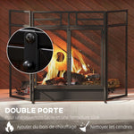 Fireplace spark screen, fire guard, safety barrier with 3 folding panels and door, 120 x 79 cm
