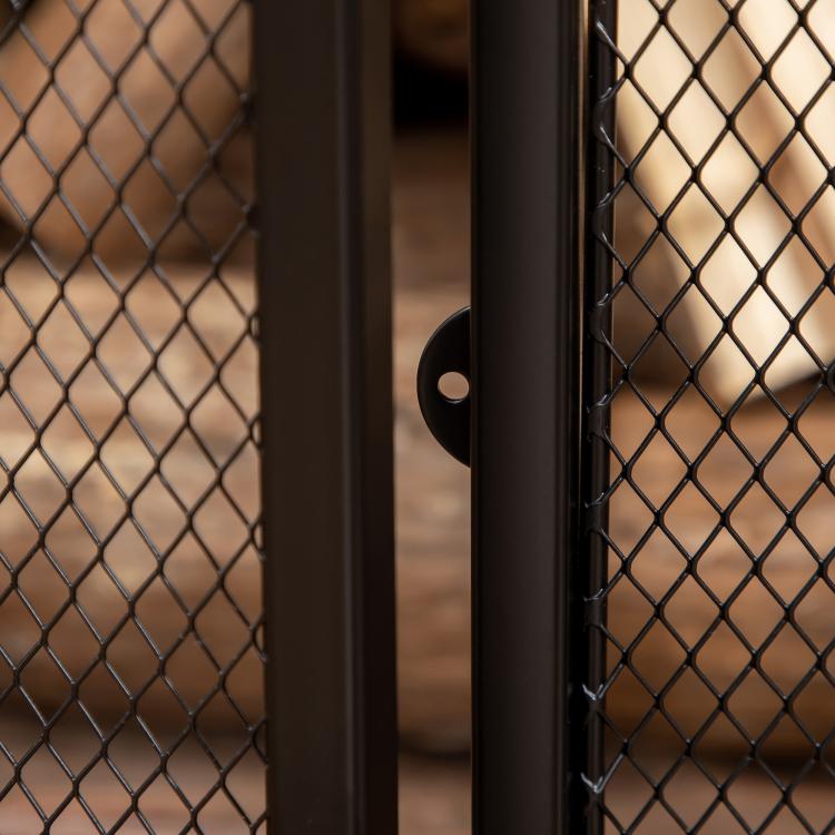 Fireplace spark screen, fire guard, safety barrier with 3 folding panels and door, 120 x 79 cm