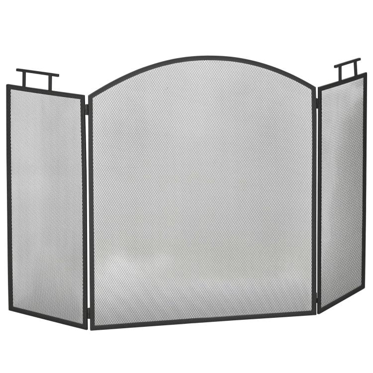 Fireplace or Stove Screen – 3-Panel Folding Spark Guard – Dim. 110W x 24D x 76.5H cm – Black Steel