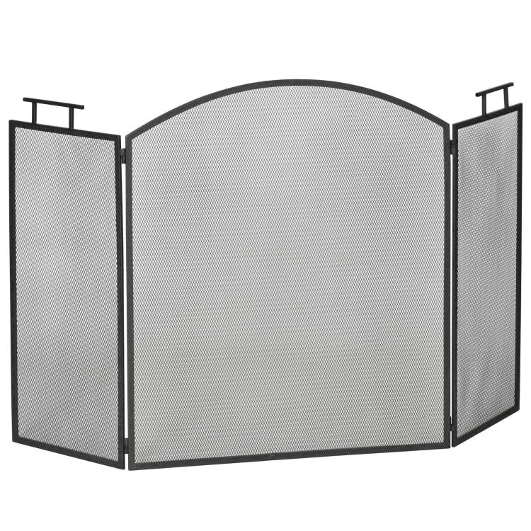 Fireplace or Stove Screen – 3-Panel Folding Spark Guard – Dim. 110W x 24D x 76.5H cm – Black Steel