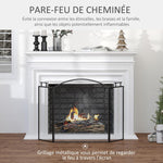 Fireplace or Stove Screen – 3-Panel Folding Spark Guard – Dim. 110W x 24D x 76.5H cm – Black Steel