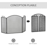 Fireplace or Stove Screen – 3-Panel Folding Spark Guard – Dim. 110W x 24D x 76.5H cm – Black Steel
