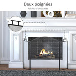 Fireplace or Stove Screen – 3-Panel Folding Spark Guard – Dim. 110W x 24D x 76.5H cm – Black Steel