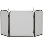 3-panel folding fireplace screen, spark guard, black metal mesh fireplace safety screen