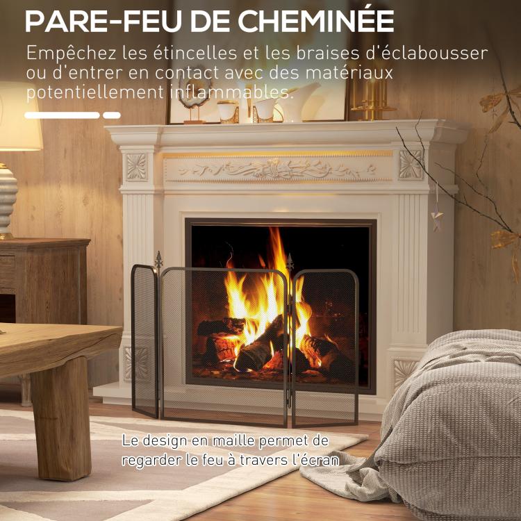 3-panel folding fireplace screen, spark guard, black metal mesh fireplace safety screen