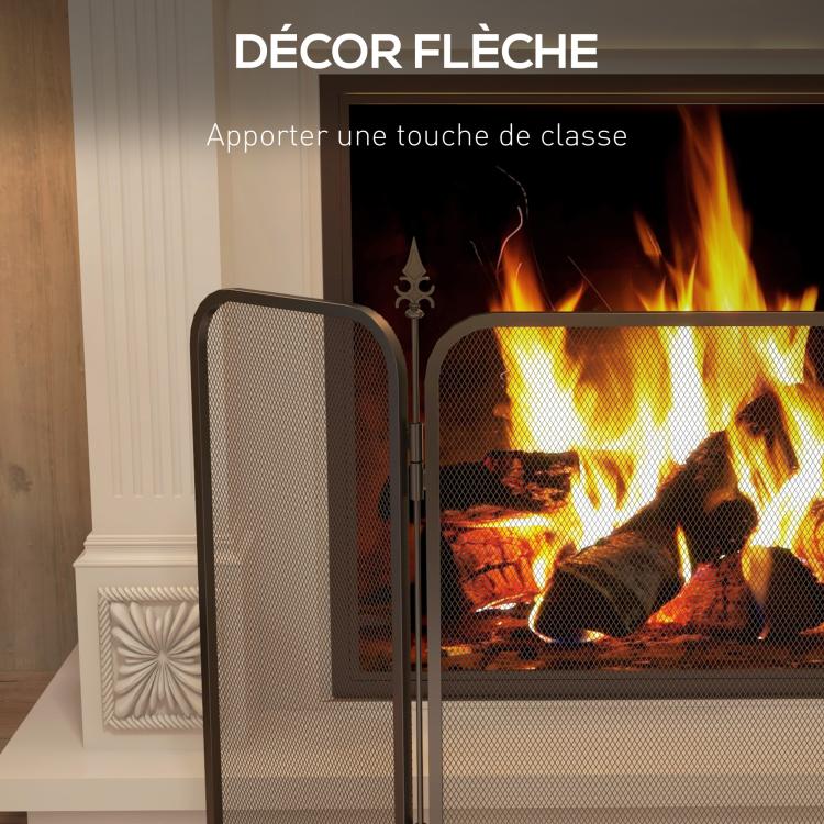 3-panel folding fireplace screen, spark guard, black metal mesh fireplace safety screen