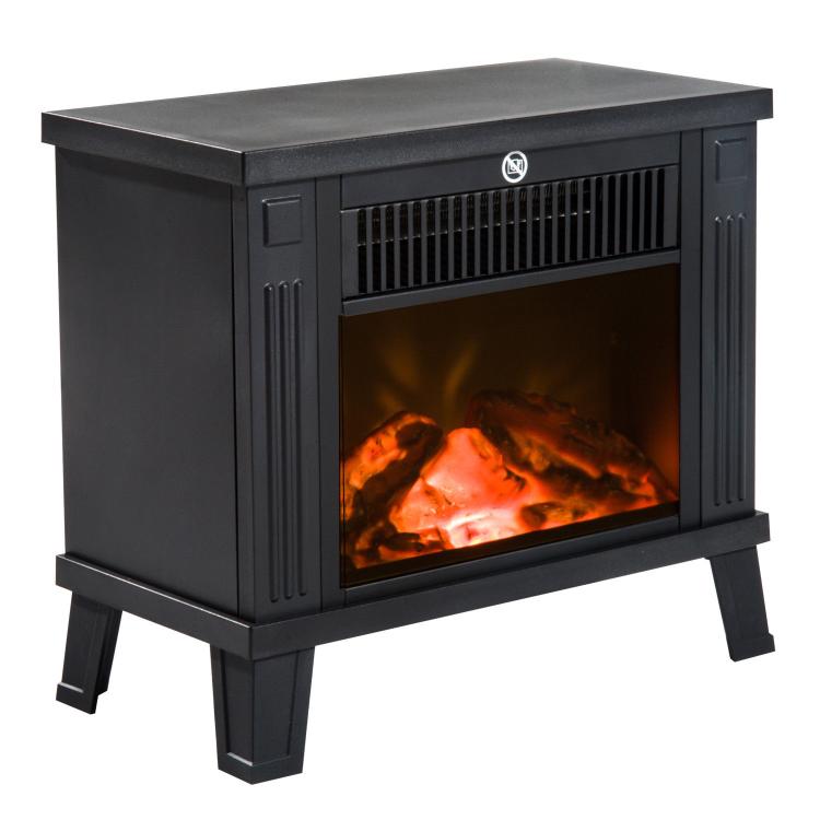 Decorative fireplace with flame effect and overheat protection for 13–18 square meter rooms, 34x17x31 cm, black.