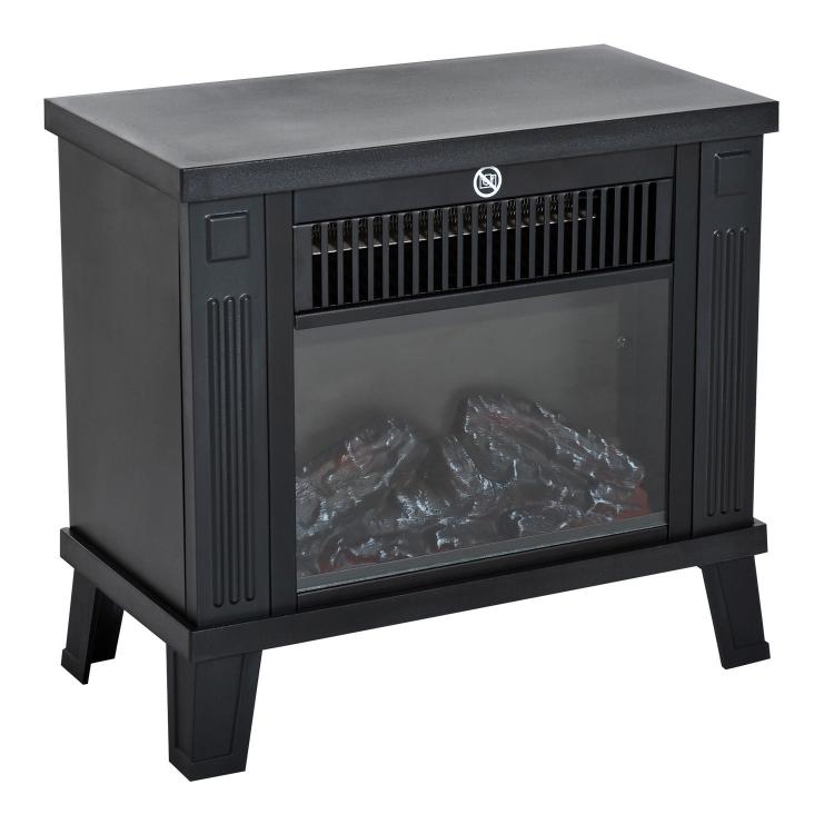 Decorative fireplace with flame effect and overheat protection for 13–18 square meter rooms, 34x17x31 cm, black.