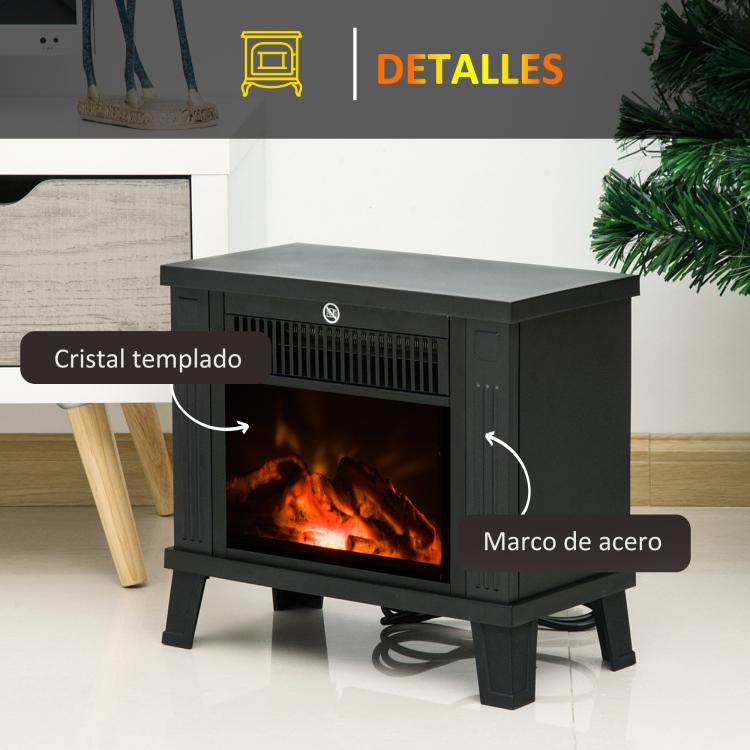 Decorative fireplace with flame effect and overheat protection for 13–18 square meter rooms, 34x17x31 cm, black.