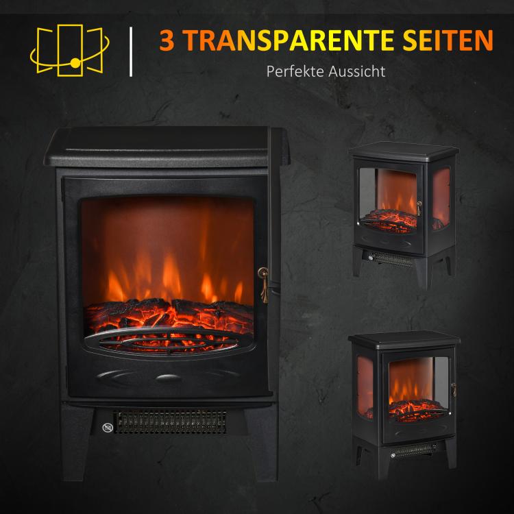 Electric fireplace with heater, 1800 W electric fireplace with LED flame effect