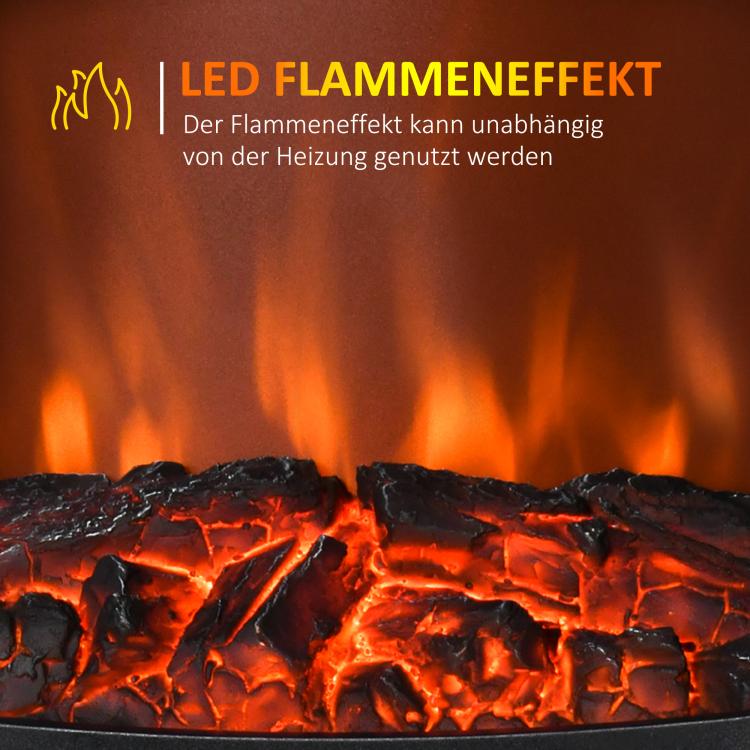 Electric fireplace with heater, 1800 W electric fireplace with LED flame effect