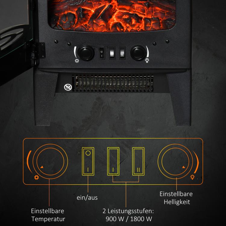 Electric fireplace with heater, 1800 W electric fireplace with LED flame effect