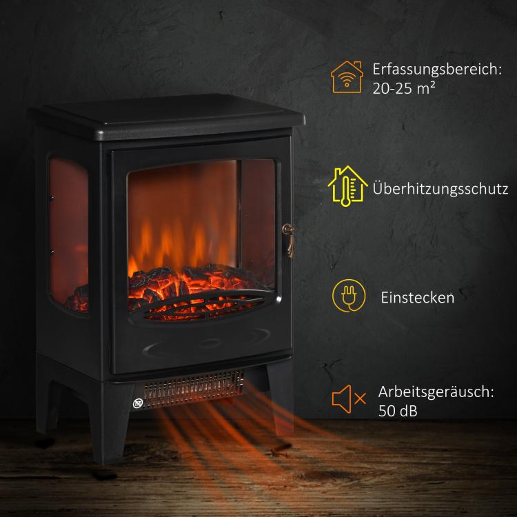 Electric fireplace with heater, 1800 W electric fireplace with LED flame effect