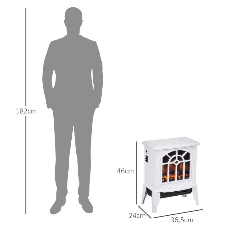 Decorative Fireplace 1000 W/2000 W with Adjustable Temperature and LED Flames for 15–20 m2 – 36.5 x 24 x 46 cm – White