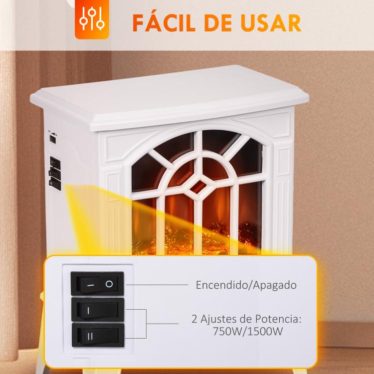Decorative Fireplace 1000 W/2000 W with Adjustable Temperature and LED Flames for 15–20 m2 – 36.5 x 24 x 46 cm – White