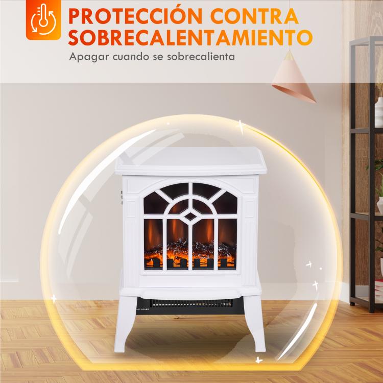 Decorative Fireplace 1000 W/2000 W with Adjustable Temperature and LED Flames for 15–20 m2 – 36.5 x 24 x 46 cm – White