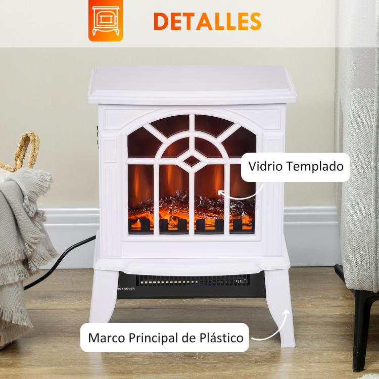 Decorative Fireplace 1000 W/2000 W with Adjustable Temperature and LED Flames for 15–20 m2 – 36.5 x 24 x 46 cm – White