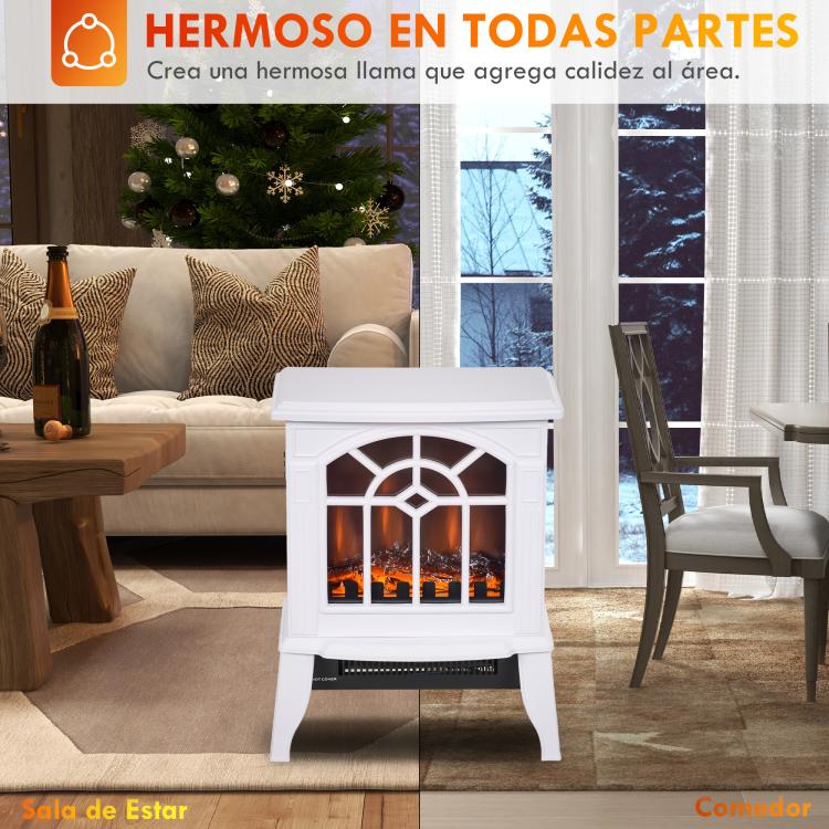 Decorative Fireplace 1000 W/2000 W with Adjustable Temperature and LED Flames for 15–20 m2 – 36.5 x 24 x 46 cm – White