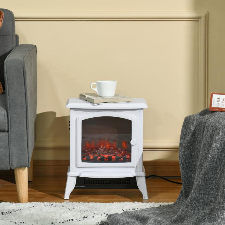 Decorative fireplace with adjustable thermostat and overheat protection for 20–25 m2 rooms, 36.5 x 24 x 45.5 cm, white.