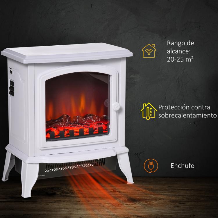 Decorative fireplace with adjustable thermostat and overheat protection for 20–25 m2 rooms, 36.5 x 24 x 45.5 cm, white.