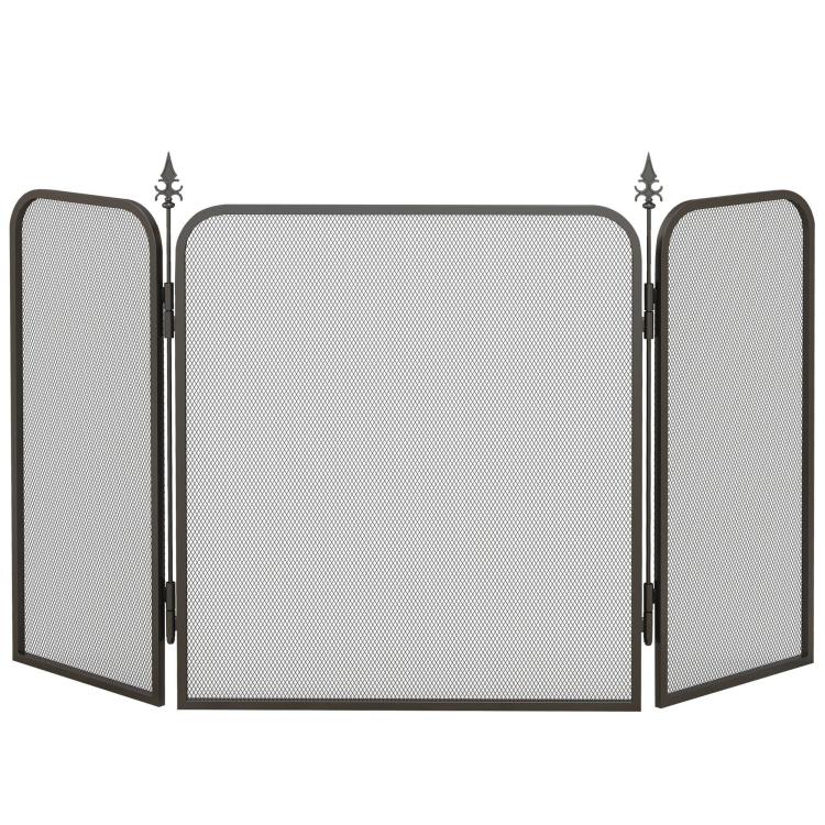 Folding metal fireplace spark guard, 96 x 1.3 x 56 cm, black