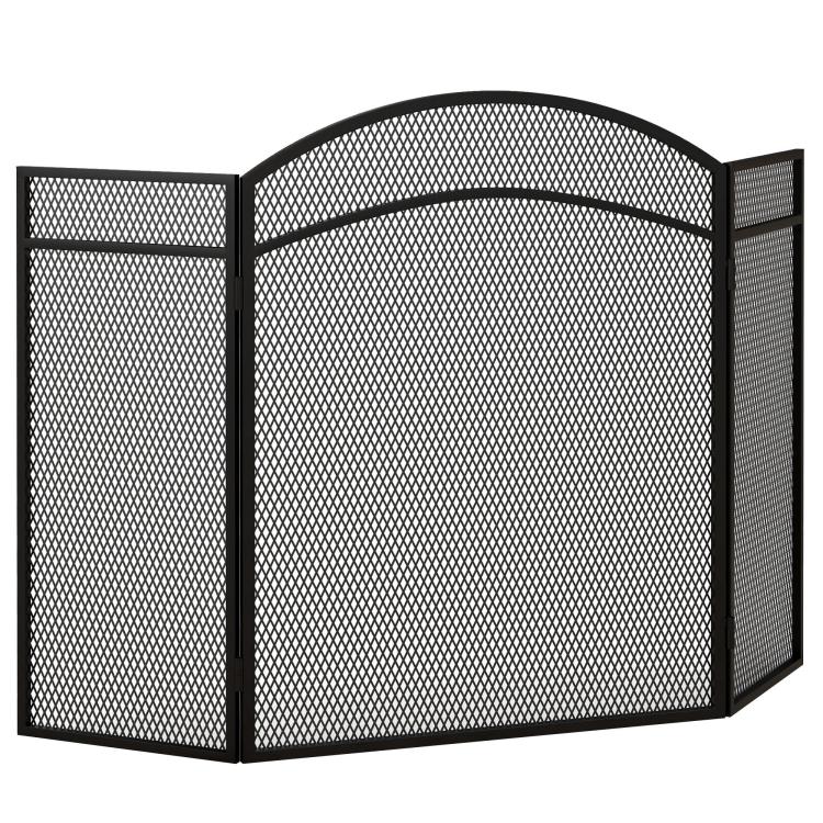 Fireplace spark guard, elegant spark catcher, foldable, coated, black, 96 x 60 cm