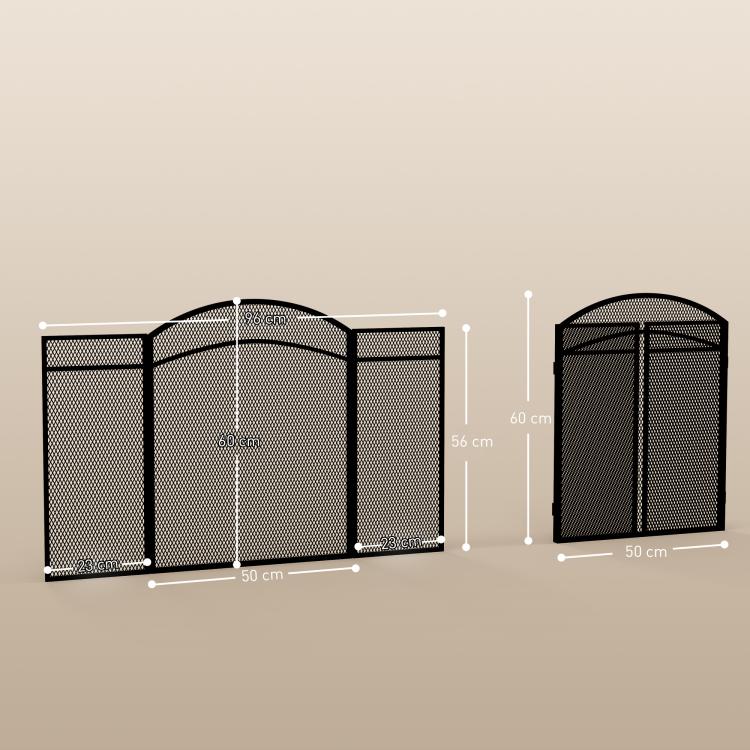 Fireplace spark guard, elegant spark catcher, foldable, coated, black, 96 x 60 cm