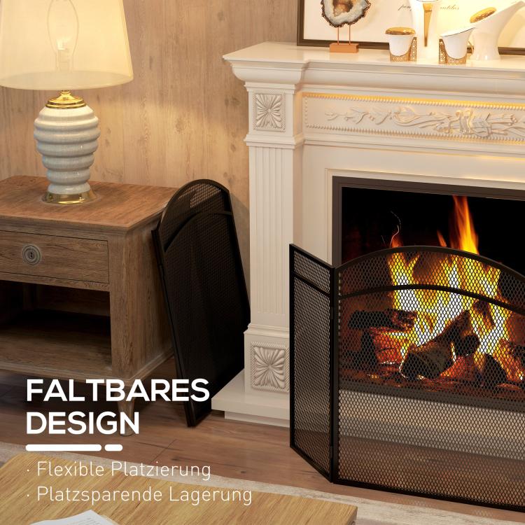 Fireplace spark guard, elegant spark catcher, foldable, coated, black, 96 x 60 cm