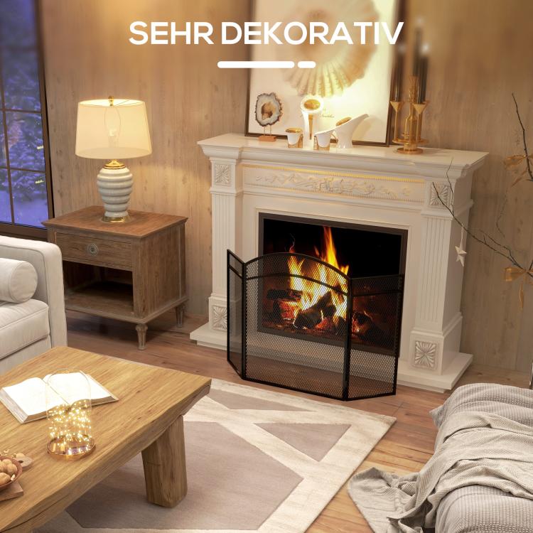 Fireplace spark guard, elegant spark catcher, foldable, coated, black, 96 x 60 cm