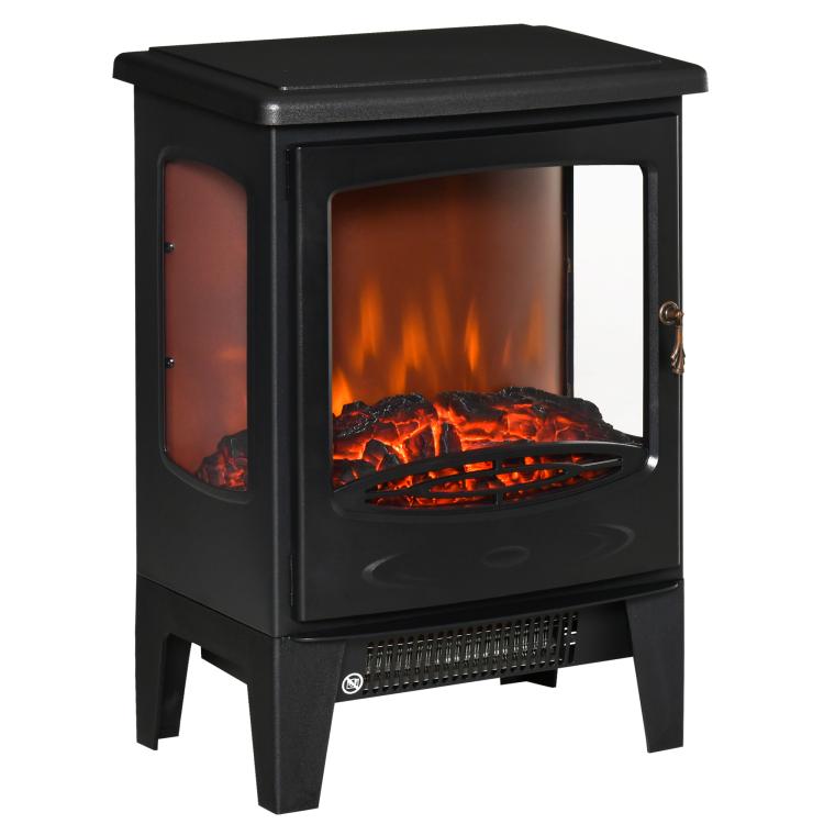 900W/1800W Electric Fireplace with Flame Effect, Adjustable Temperature, and Overheat Protection – Black
