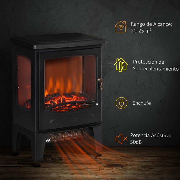 900W/1800W Electric Fireplace with Flame Effect, Adjustable Temperature, and Overheat Protection – Black