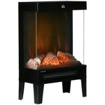 Electric fireplace, 2000 W, freestanding fireplace with heater and LED 3D flame effect, 4 brightness levels, electric fireplace with thermostat, overheat protection, black