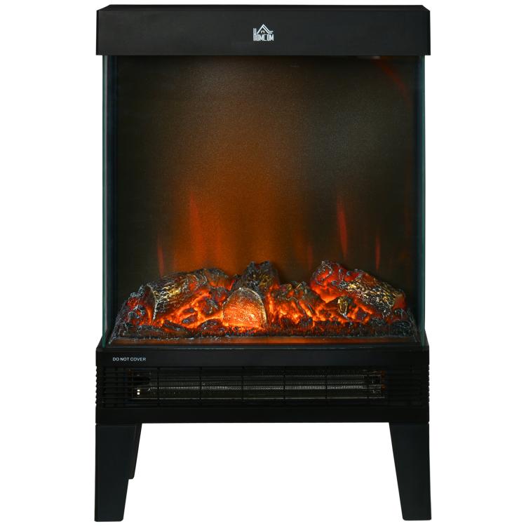 Electric fireplace, 2000 W, freestanding fireplace with heater and LED 3D flame effect, 4 brightness levels, electric fireplace with thermostat, overheat protection, black