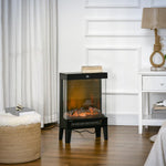 Electric fireplace, 2000 W, freestanding fireplace with heater and LED 3D flame effect, 4 brightness levels, electric fireplace with thermostat, overheat protection, black