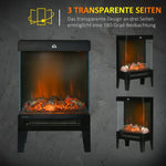 Electric fireplace, 2000 W, freestanding fireplace with heater and LED 3D flame effect, 4 brightness levels, electric fireplace with thermostat, overheat protection, black