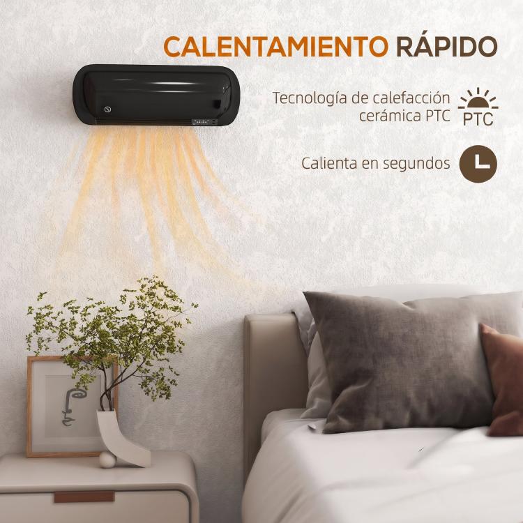 2000W Wall-Mounted Electric Heater with 3 Modes, LED Display, Thermostat, Timer, and Oscillation – Black