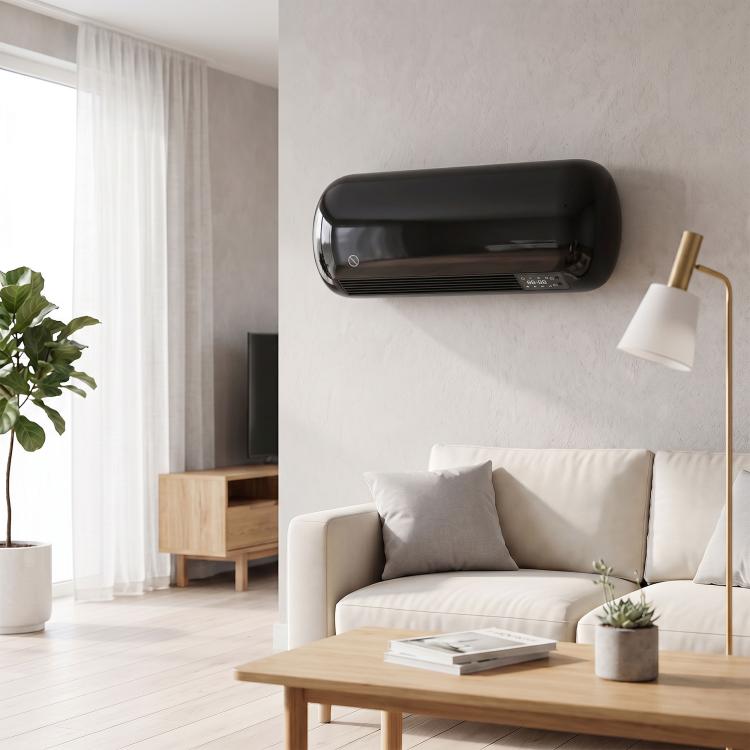 2000W Wall-Mounted Electric Heater with 3 Modes, LED Display, Thermostat, Timer, and Oscillation – Black